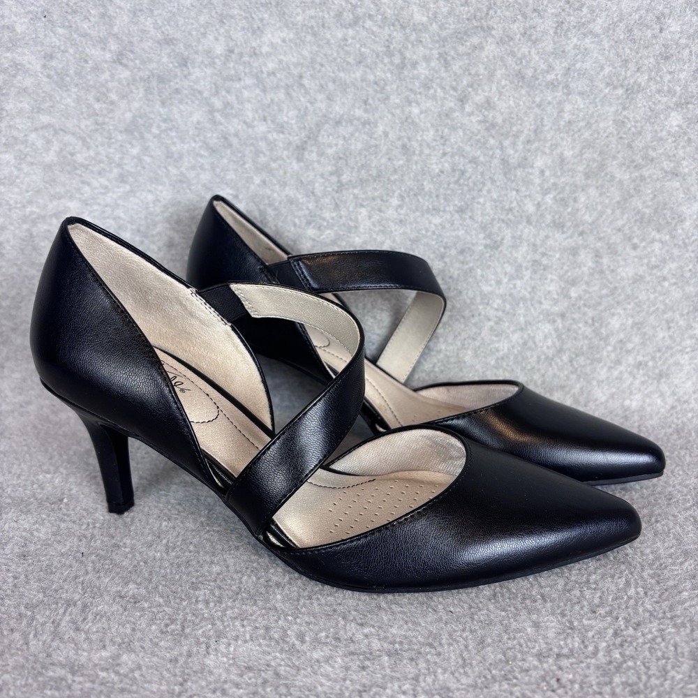LifeStride Suki Women's Heels Black Sz 7M Pointed Toe Ankle Strap Pumps Career